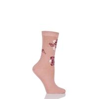 Ladies 1 Pair Levante Rosannah Floral Crew Mercerised Cotton Socks