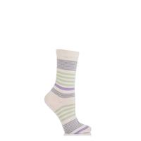 Ladies 1 Pair Pantherella Sea Island Cotton Honey 3 Colour Striped Socks with Frill Top