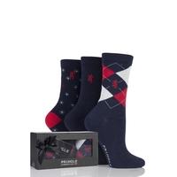 ladies 3 pair pringle of scotland argyle plain and star socks