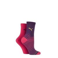 Ladies 2 Pair Puma Fractured Striped Cotton Socks