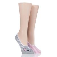 Ladies 2 Pair SockShop Wildfeet Animal Design Invisible Socks