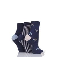 Ladies 3 Pair SockShop Velvet Soft Floral Stripe and Plain Socks