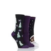 Ladies 3 Pair SockShop Christmas Tree and Snow Design Novelty Cotton Socks
