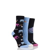 Ladies 3 Pair SockShop Just For Fun Elephant Cotton Socks