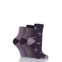 Ladies 3 Pair SockShop Velvet Soft Floral Stripe and Plain Socks