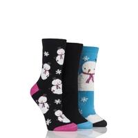 Ladies 3 Pair SockShop Just For Fun Snowman Cotton Socks