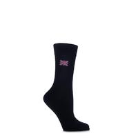 Ladies 1 Pair SockShop Individual Nations Black Embroidered Socks