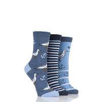 Ladies 3 Pair SockShop Just For Fun Seagull Cotton Socks