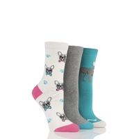 Ladies 3 Pair SockShop Just For Fun French Bulldog Cotton Socks