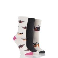 Ladies 3 Pair SockShop Just For Fun Butterfly Cotton Socks