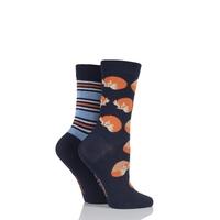 ladies 2 pair sockshop fox patterned and striped bamboo socks