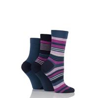 Ladies 3 Pair SockShop Comfort Cuff Bamboo Striped and Plain Socks