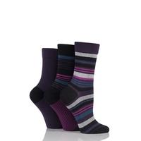 Ladies 3 Pair SockShop Comfort Cuff Bamboo Striped and Plain Socks