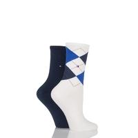 Ladies 2 Pair Tommy Hilfiger Argyle and Plain Cotton Socks