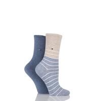 Ladies 2 Pair Tommy Hilfiger Breton Striped Cotton Socks