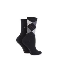 Ladies 2 Pair Tommy Hilfiger Argyle and Plain Cotton Socks