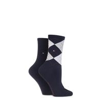 Ladies 2 Pair Tommy Hilfiger Argyle and Plain Cotton Socks