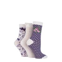 Ladies 3 Pair Totes Laced Pelerine, Floral and Spotty Cotton Socks