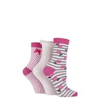 Ladies 3 Pair Totes Laced Pelerine, Striped Floral and Spotty Cotton Socks