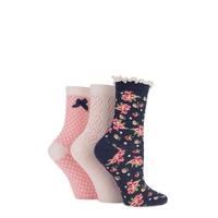 Ladies 3 Pair Totes Pelerine, Laced Floral and Spotty Cotton Socks