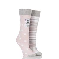 Ladies 2 Pair Totes Original Christmas Novelty Polar Bear Slipper Socks with Grip