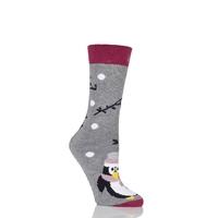 Ladies 1 Pair Totes Original Christmas Novelty Penguin Slipper Socks with Grip