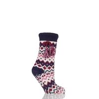 Ladies 1 Pair Totes Shirpa Lined Fairisle Slipper Socks with Pom Pom