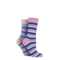 Ladies 2 Pair HJ Hall Boscastle Striped Cotton Socks