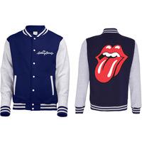 Large Navy Blue Men\'s The Rolling Stones Classic Tongue Varsity Jacket
