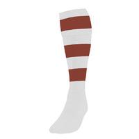 large boys white maroon hooped football socks