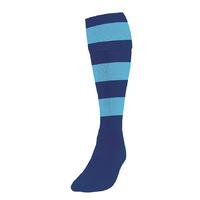 Large Boys Navy Blue Sky Blue Hooped Football Socks