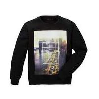 label j city print crew sweat long