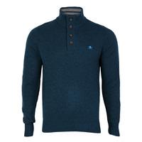 lambs wool blend button neck navy jumper