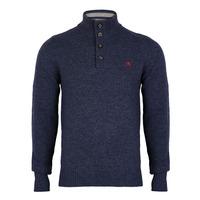 Lambs Wool Blend Button Neck Blue Jumper