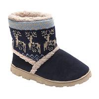 Ladies\' Scandi-Style House Boots, Navy, Size Small, Faux Suede