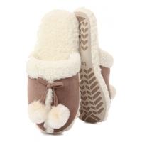 Ladies 1 Pair Totes Pom Pom Sheep Skin Effect Mule Style Slippers