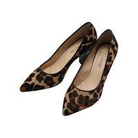 Ladies Leather Leopard Print Pointed Court Shoes Pony Animal Print Block Heel - Multicolour