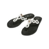 Ladies Bead emebllished plait flip flops boho chic beaded thong sandals - Black