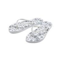 ladies floral print footbed diamante strap flip flops white