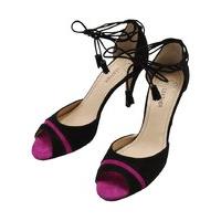 Ladies Leather Tassel Tie Ankle high Heel Shoe Open Toe Ankle Strap - Black