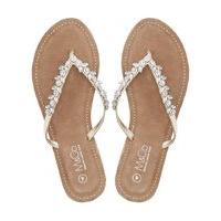 Ladies Teardrop Diamante Embellished Gold Flip Flop Summer T Bar Sandals - Gold