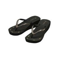 Ladies Diamante wedge flip flop slip on toe post sandal - Black