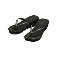Ladies Diamante wedge flip flop slip on toe post sandal - Black