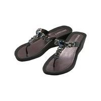 Ladies diamante trim t bar embellished summer wedge flip flop sandal - Black