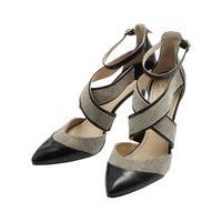 Ladies Leather Cross Strap Heeled Sandals Stiletto Heel Buckle Anke Strap Pointed Toe - Black