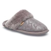 Ladies Duchess Sheepskin Slippers Grey Embossed Leopard UK Size 7/8