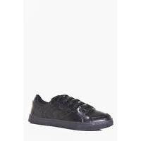 Lace Up Trainers With Perforated Panels - black