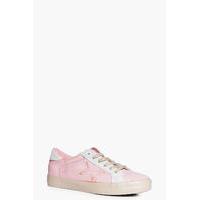 Lace Up Star Contrast Trainer - coral