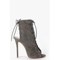 Lace Up Peeptoe Shoe Boot - khaki