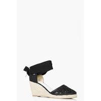 lace toe ribbon tie espadrille wedge black